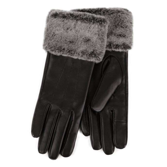 Isotoner® Ladies SmarTouch® Leather Glove With Faux Fur Cuff Black Extra Image 1